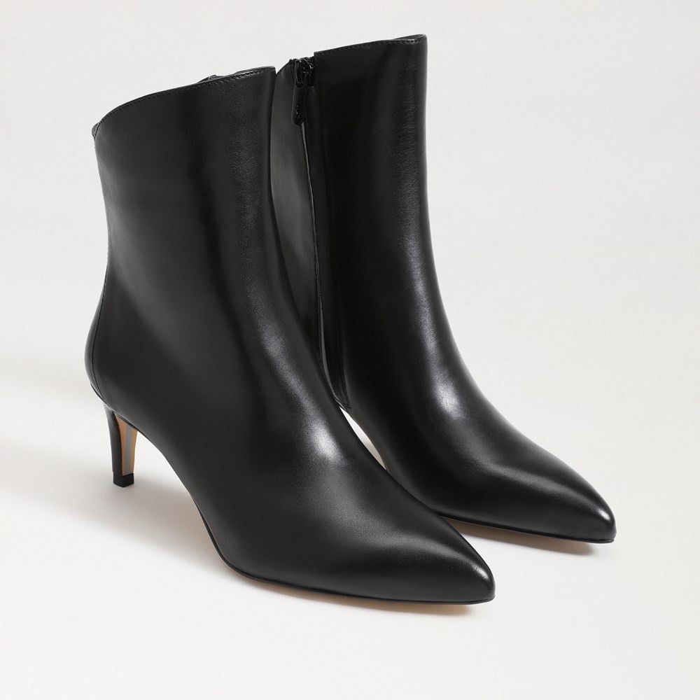 Sam Edelman Usha Black Leather Ankle Boots Pointed Toe Heeled Size 11